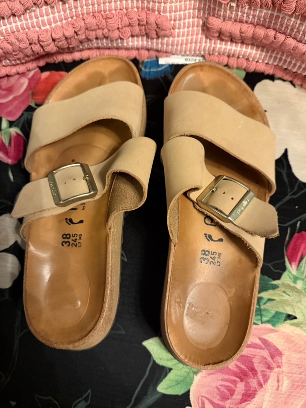 Papillio Beige Dual-Buckle Suede Sandals